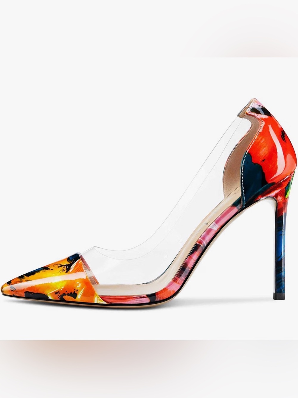 DearOnly Red Pointed Clear-Panel Stiletto Pumps 4” inch heel